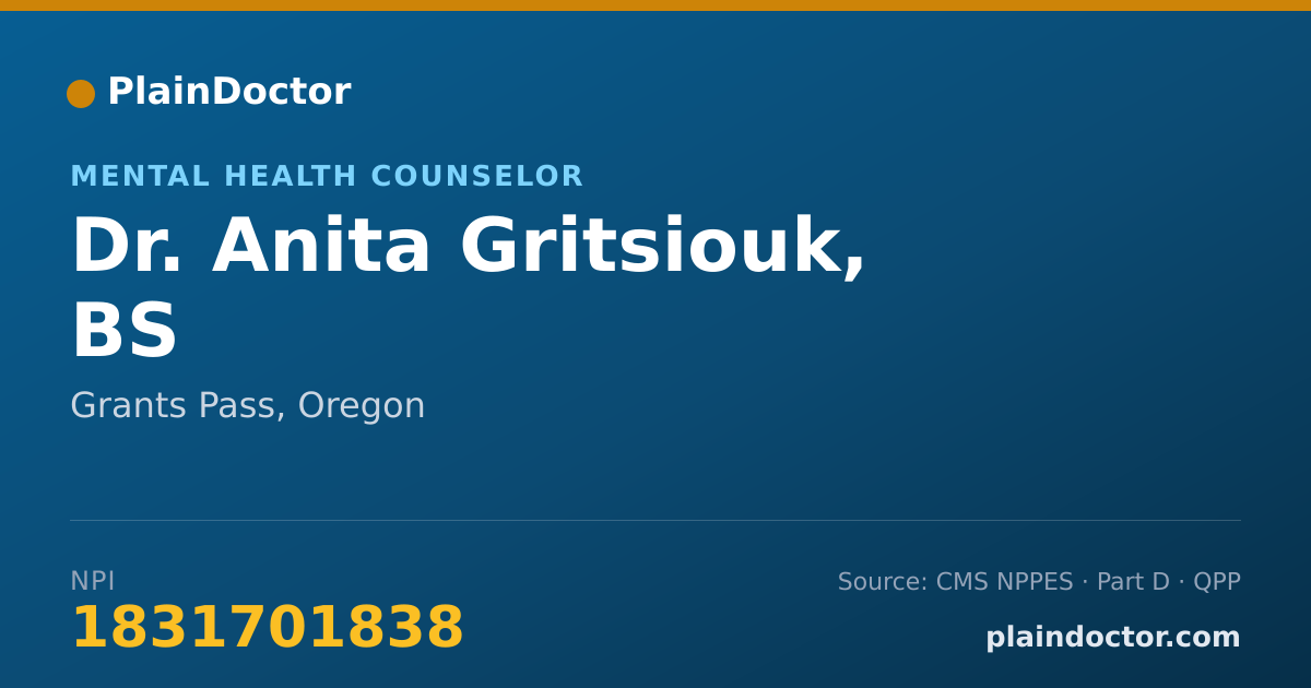 Shareable card for Anita Gritsiouk, BS - Mental Health Counselor, Grants Pass, OR