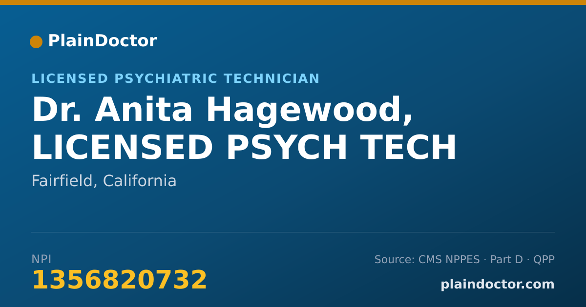 Shareable card for Anita Hagewood, LICENSED PSYCH TECH - Licensed Psychiatric Technician, Fairfield, CA