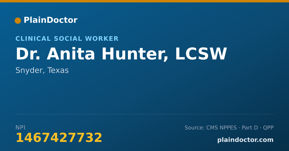 Shareable card for Anita Hunter, LCSW - Clinical Social Worker, Snyder, TX