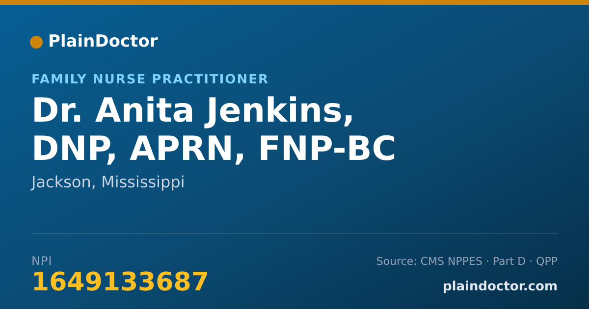 Shareable card for Anita Jenkins, DNP, APRN, FNP-BC - Family Nurse Practitioner, Jackson, MS