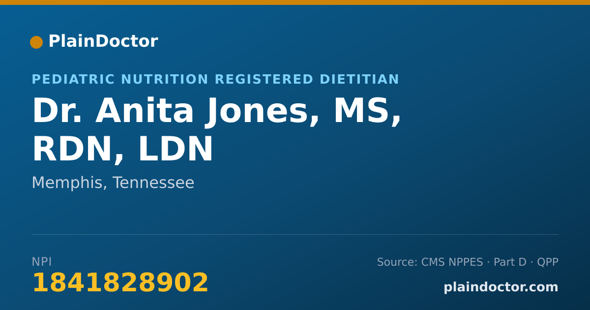 Shareable card for Anita Jones, MS, RDN, LDN - Pediatric Nutrition Registered Dietitian, Memphis, TN