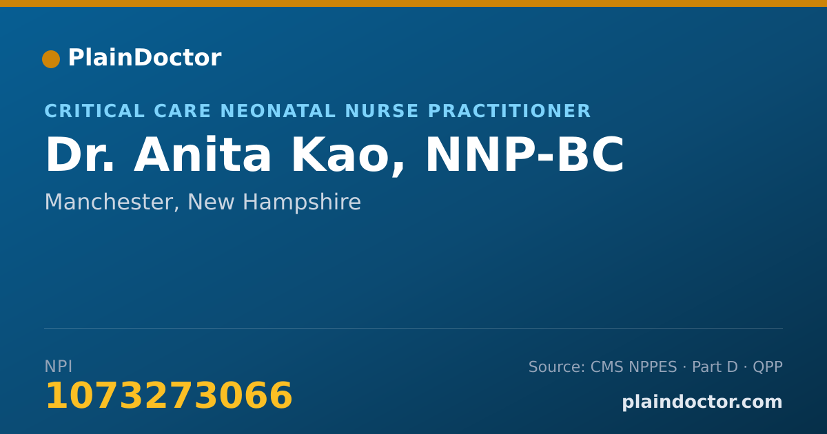 Shareable card for Anita Kao, NNP-BC - Critical Care Neonatal Nurse Practitioner, Manchester, NH
