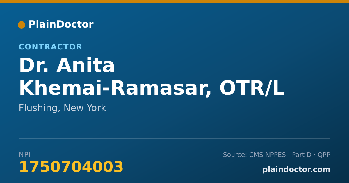 Shareable card for Anita Khemai-Ramasar, OTR/L - Contractor, Flushing, NY