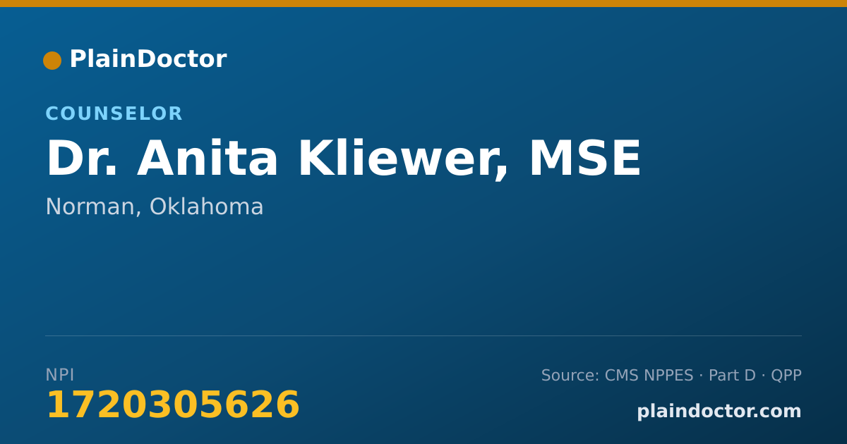 Shareable card for Anita Kliewer, MSE - Counselor, Norman, OK