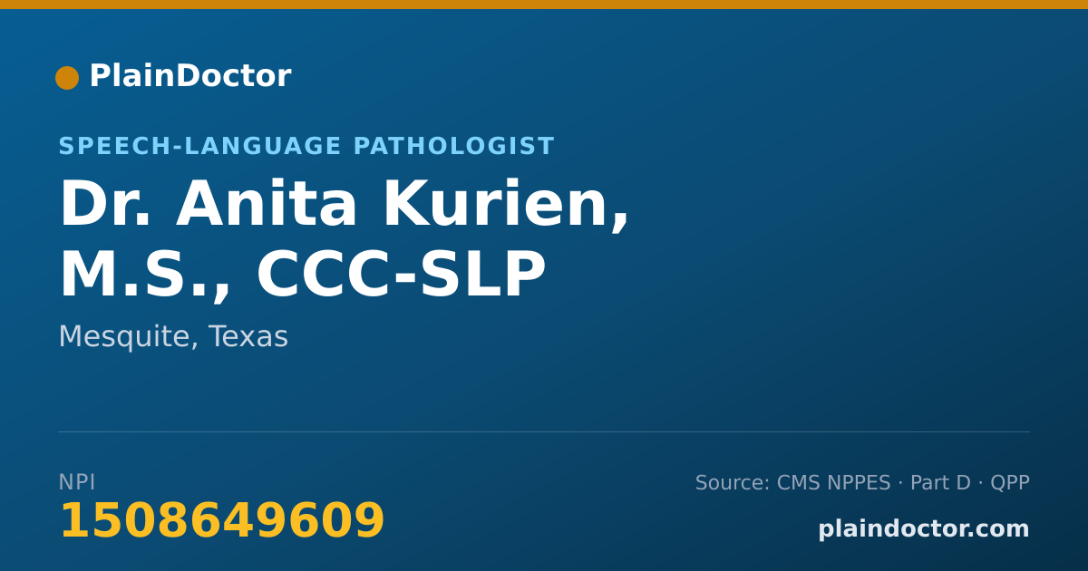 Shareable card for Anita Kurien, M.S., CCC-SLP - Speech-Language Pathologist, Mesquite, TX