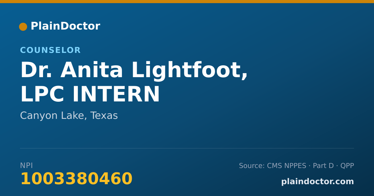 Shareable card for Anita Lightfoot, LPC INTERN - Counselor, Canyon Lake, TX