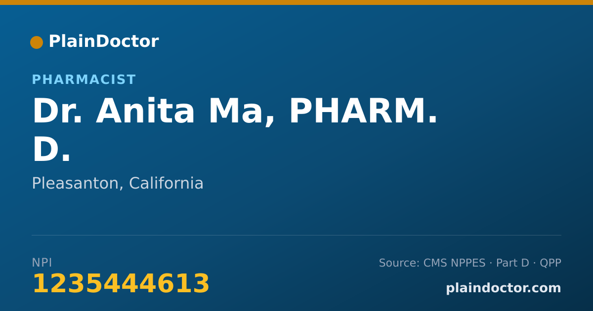 Shareable card for Anita Ma, PHARM. D. - Pharmacist, Pleasanton, CA