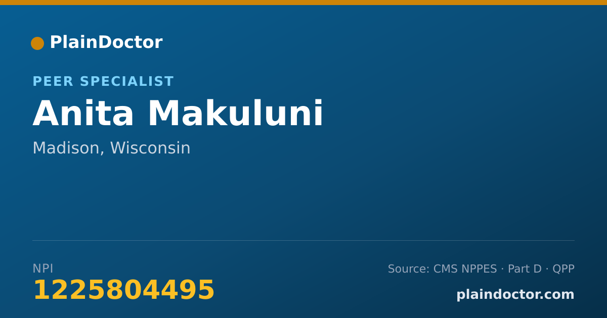 Shareable card for Anita Makuluni - Peer Specialist, Madison, WI