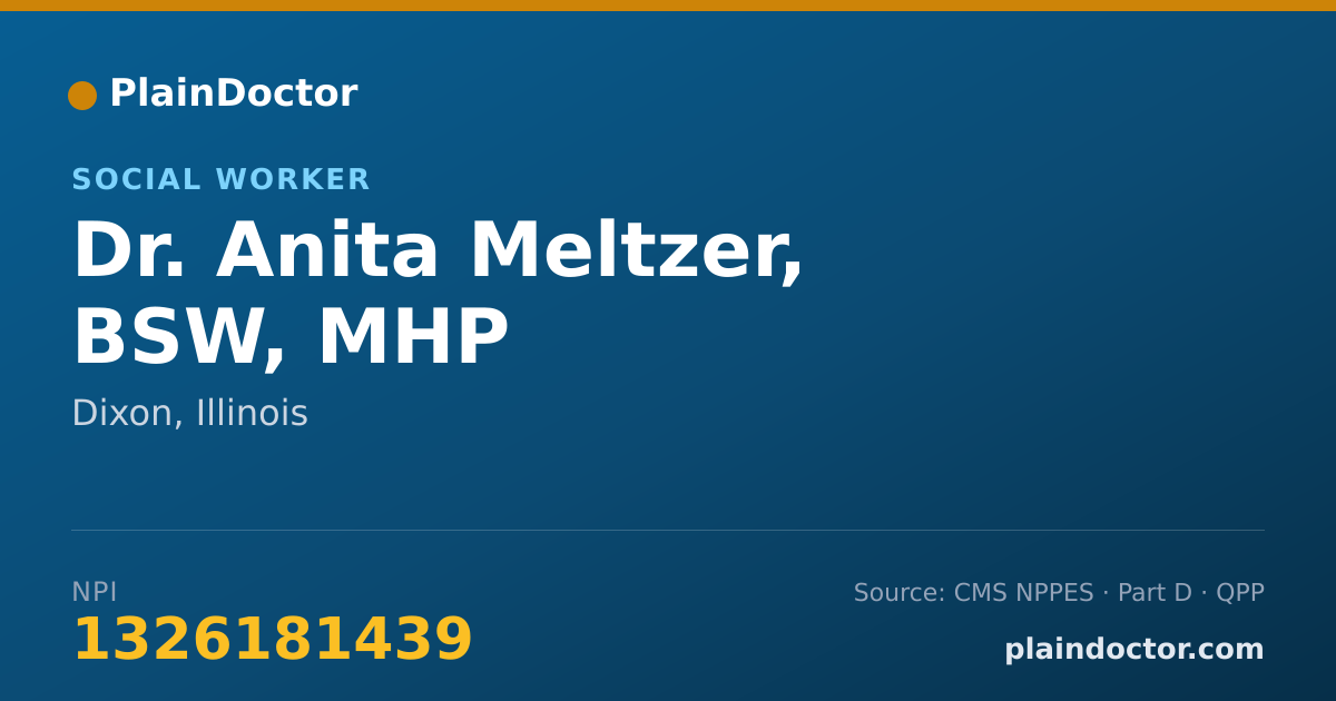 Shareable card for Anita Meltzer, BSW, MHP - Social Worker, Dixon, IL