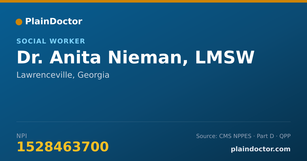 Shareable card for Anita Nieman, LMSW - Social Worker, Lawrenceville, GA