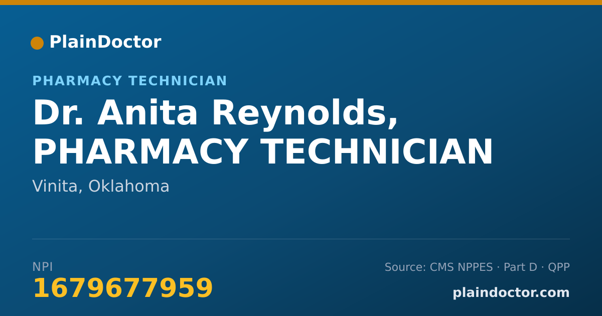 Shareable card for Anita Reynolds, PHARMACY TECHNICIAN - Pharmacy Technician, Vinita, OK