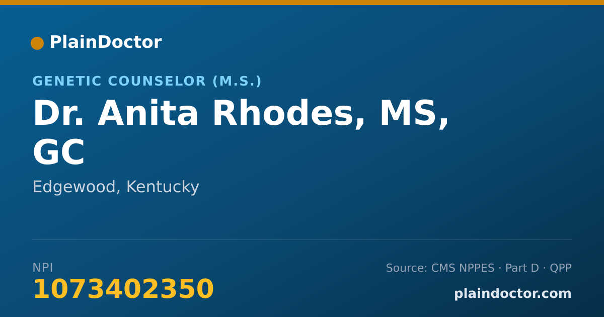 Shareable card for Anita Rhodes, MS, GC - Genetic Counselor (M.S.), Edgewood, KY