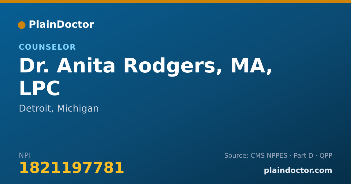 Shareable card for Anita Rodgers, MA, LPC - Counselor, Detroit, MI