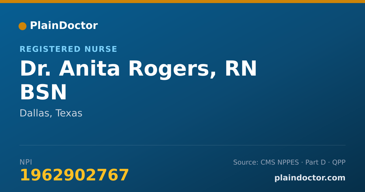 Shareable card for Anita Rogers, RN BSN - Registered Nurse, Dallas, TX