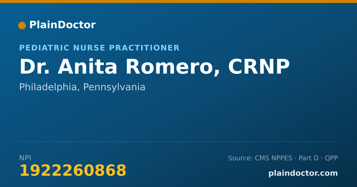 Shareable card for Anita Romero, CRNP - Pediatric Nurse Practitioner, Philadelphia, PA