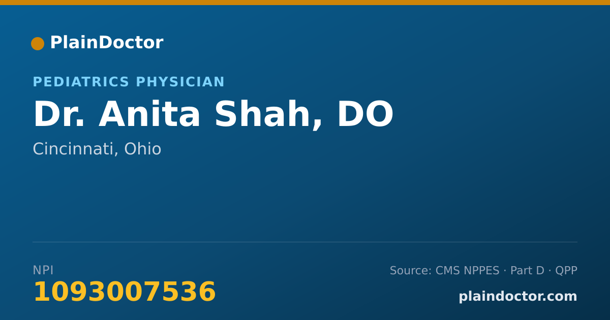 Shareable card for Anita Shah, DO - Pediatrics Physician, Cincinnati, OH
