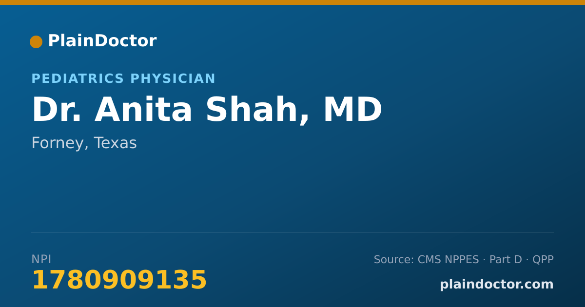 Shareable card for Anita Shah, MD - Pediatrics Physician, Forney, TX