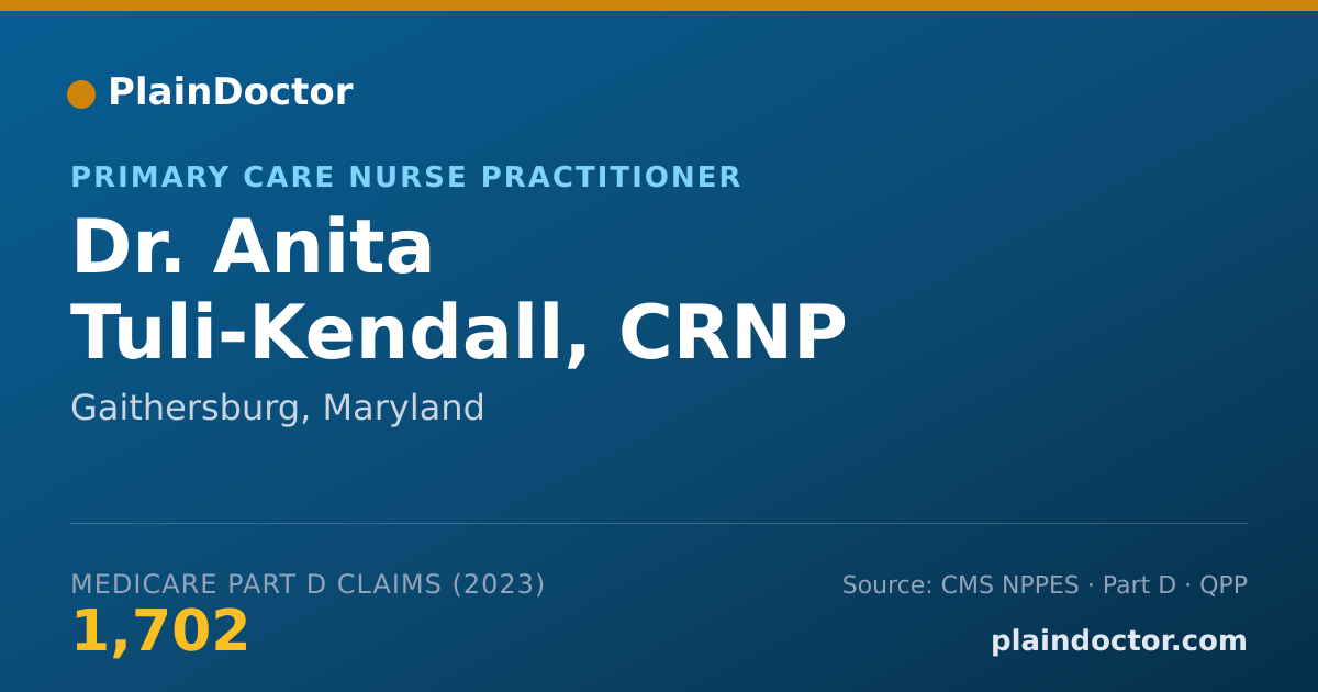 Shareable card for Anita Tuli-Kendall, CRNP - Primary Care Nurse Practitioner, Gaithersburg, MD