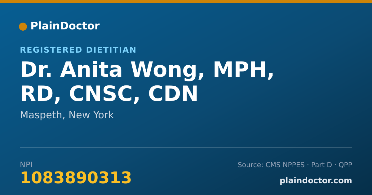 Shareable card for Anita Wong, MPH, RD, CNSC, CDN - Registered Dietitian, Maspeth, NY