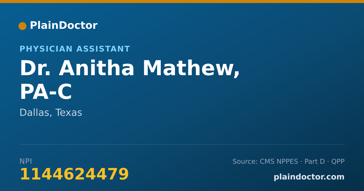 Shareable card for Anitha Mathew, PA-C - Physician Assistant, Dallas, TX