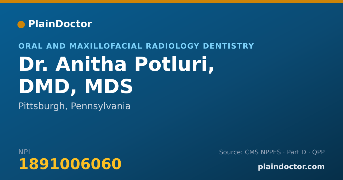 Shareable card for Anitha Potluri, DMD, MDS - Oral and Maxillofacial Radiology Dentistry, Pittsburgh, PA