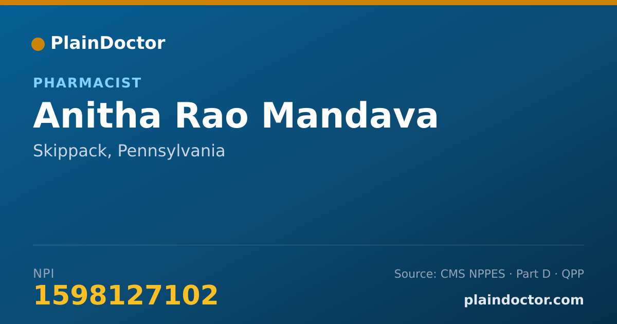 Shareable card for Anitha Rao Mandava - Pharmacist, Skippack, PA