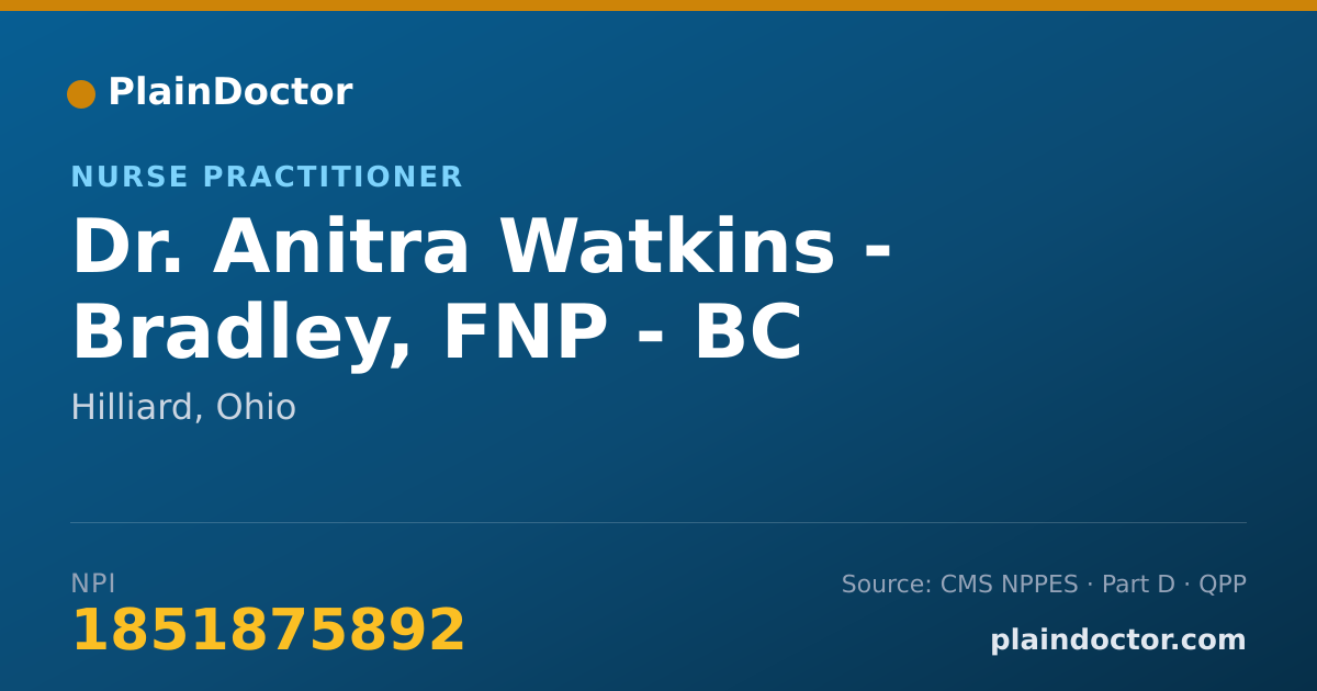 Shareable card for Anitra Watkins - Bradley, FNP - BC - Nurse Practitioner, Hilliard, OH