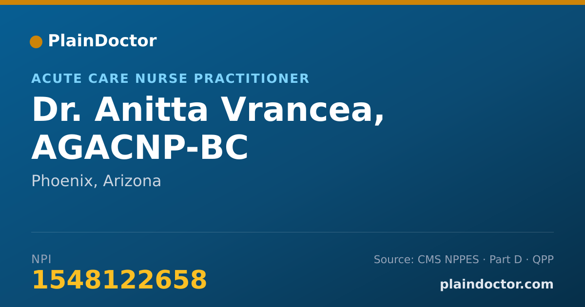 Shareable card for Anitta Vrancea, AGACNP-BC - Acute Care Nurse Practitioner, Phoenix, AZ