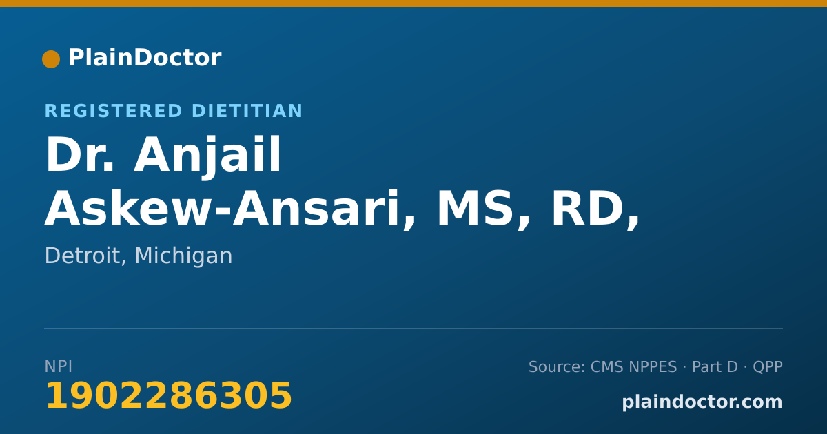 Shareable card for Anjail Askew-Ansari, MS, RD, LD - Registered Dietitian, Detroit, MI