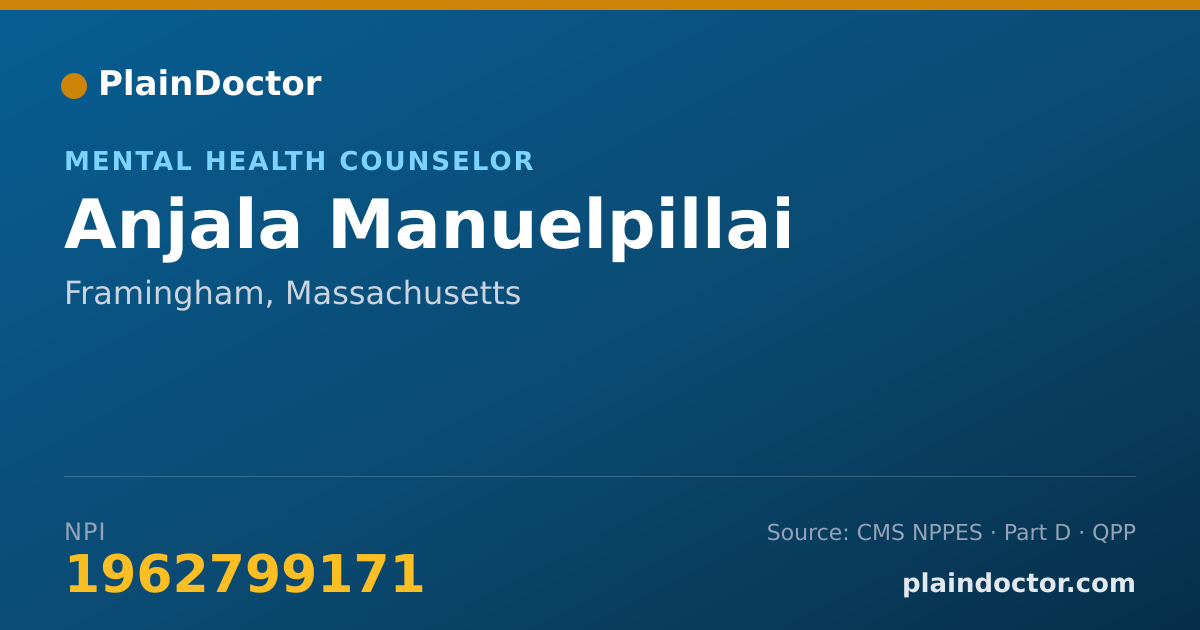 Shareable card for Anjala Manuelpillai - Mental Health Counselor, Framingham, MA