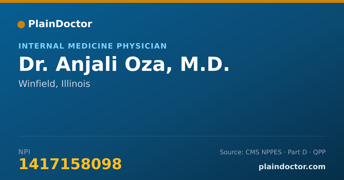 Shareable card for Anjali Oza, M.D. - Internal Medicine Physician, Winfield, IL