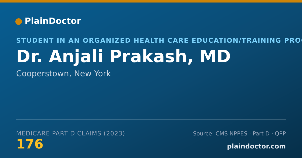 Shareable card for Anjali Prakash, MD - Student in an Organized Health Care Education/Training Program, Cooperstown, NY