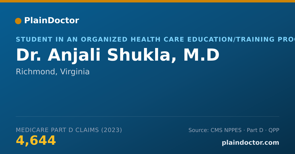 Shareable card for Anjali Shukla, M.D - Student in an Organized Health Care Education/Training Program, Richmond, VA