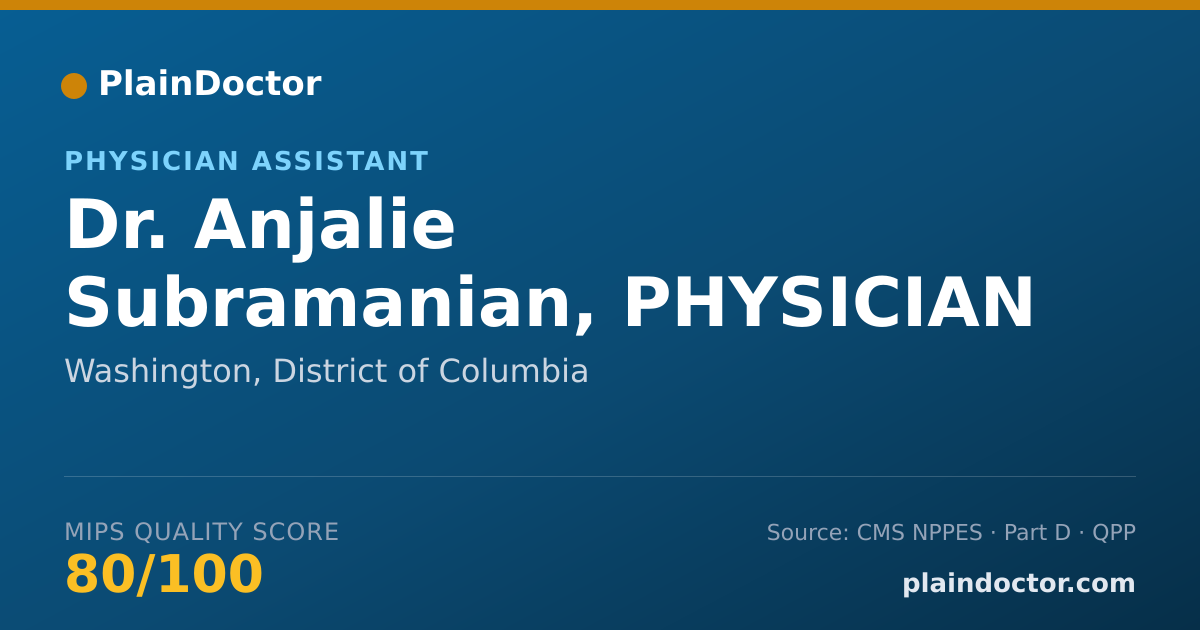 Shareable card for Anjalie Subramanian, PHYSICIAN ASSISTANT - Physician Assistant, Washington, DC