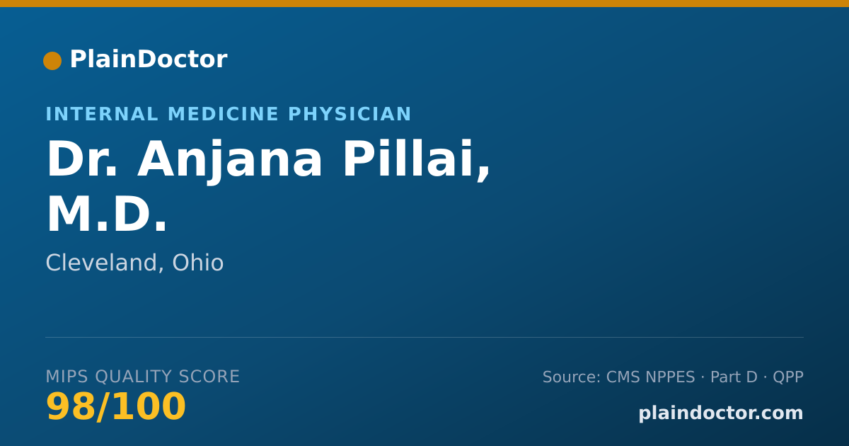 Shareable card for Anjana Pillai, M.D. - Internal Medicine Physician, Cleveland, OH
