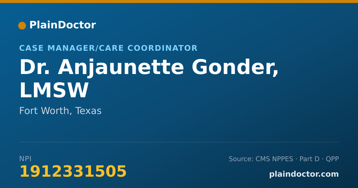 Shareable card for Anjaunette Gonder, LMSW - Case Manager/Care Coordinator, Fort Worth, TX