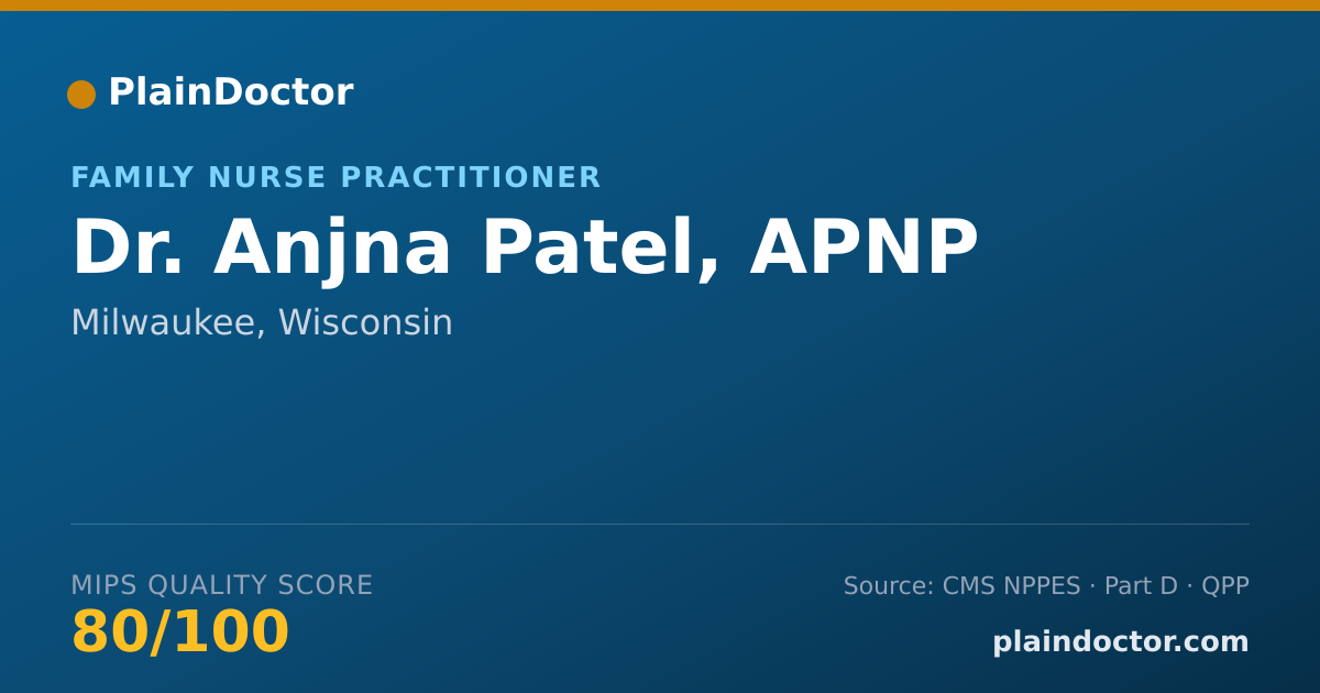 Shareable card for Anjna Patel, APNP - Family Nurse Practitioner, Milwaukee, WI