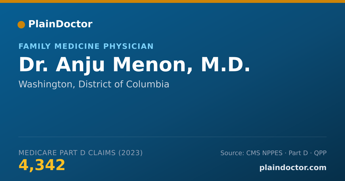 Shareable card for Anju Menon, M.D. - Family Medicine Physician, Washington, DC