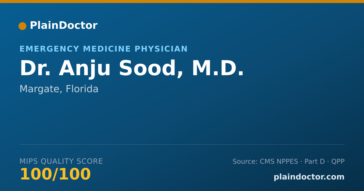 Shareable card for Anju Sood, M.D. - Emergency Medicine Physician, Margate, FL