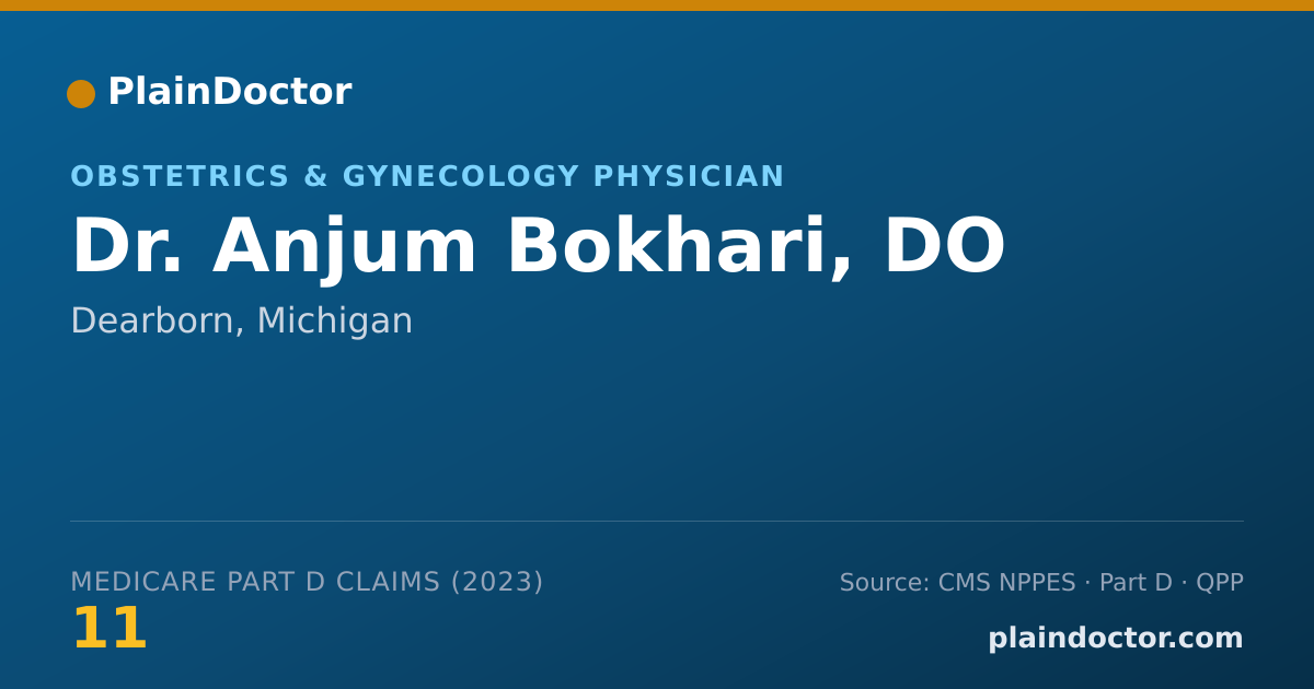 Shareable card for Anjum Bokhari, DO - Obstetrics & Gynecology Physician, Dearborn, MI