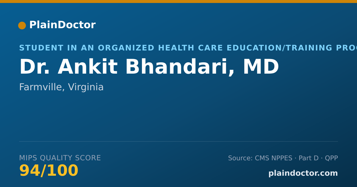 Shareable card for Ankit Bhandari, MD - Student in an Organized Health Care Education/Training Program, Farmville, VA
