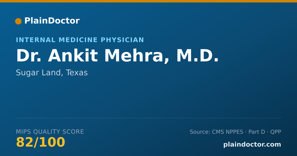 Shareable card for Ankit Mehra, M.D. - Internal Medicine Physician, Sugar Land, TX