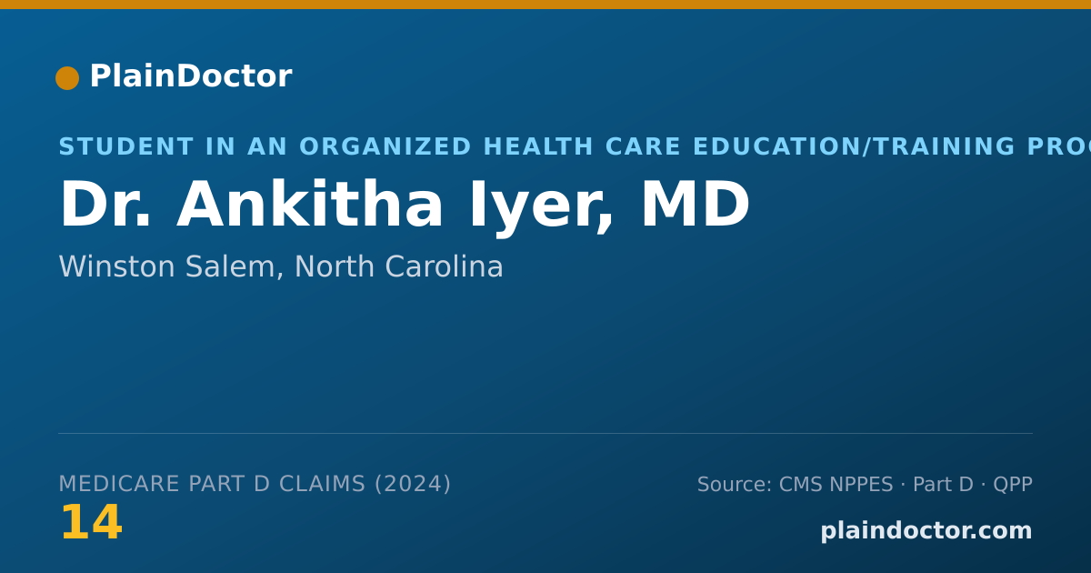 Shareable card for Ankitha Iyer, MD - Student in an Organized Health Care Education/Training Program, Winston Salem, NC