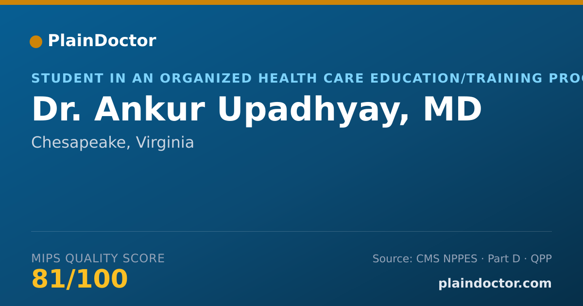 Shareable card for Ankur Upadhyay, MD - Student in an Organized Health Care Education/Training Program, Chesapeake, VA