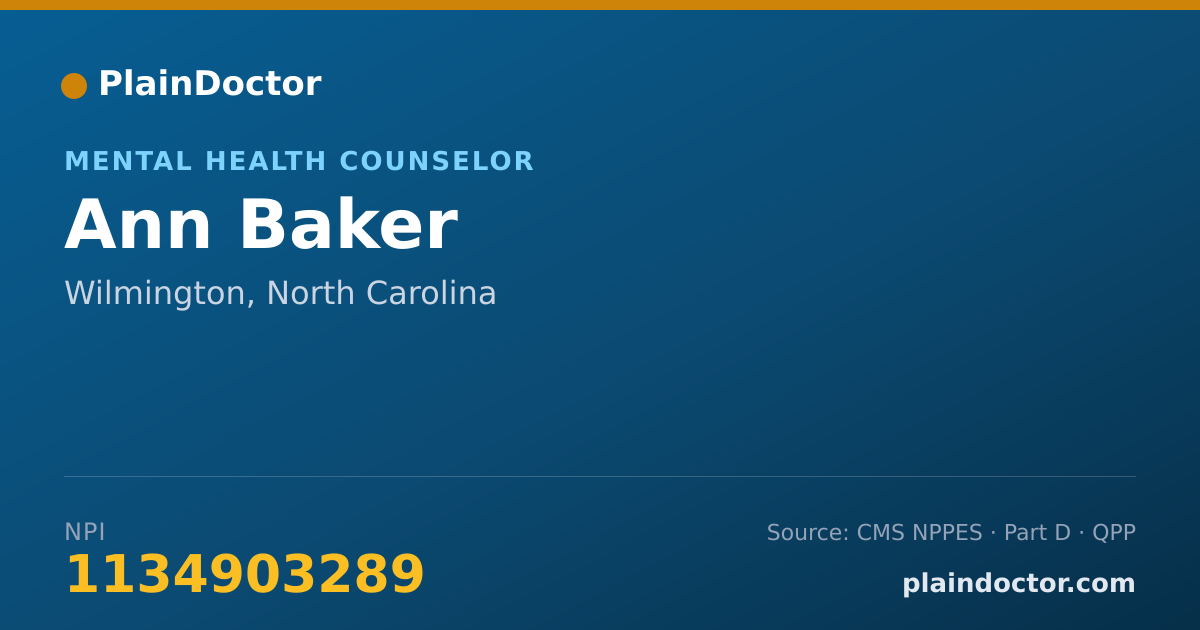 Shareable card for Ann Baker - Mental Health Counselor, Wilmington, NC