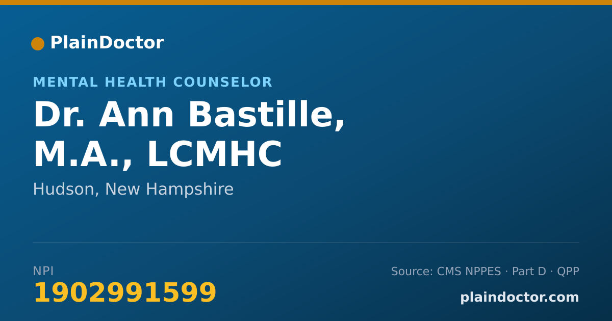 Shareable card for Ann Bastille, M.A., LCMHC - Mental Health Counselor, Hudson, NH
