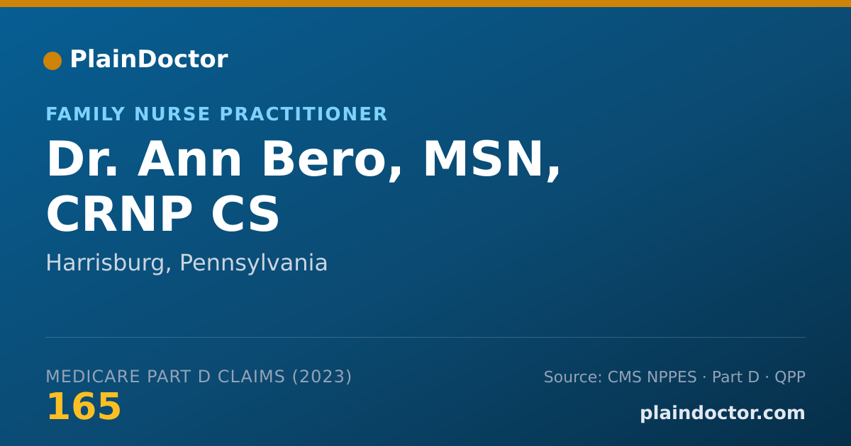 Shareable card for Ann Bero, MSN, CRNP CS - Family Nurse Practitioner, Harrisburg, PA