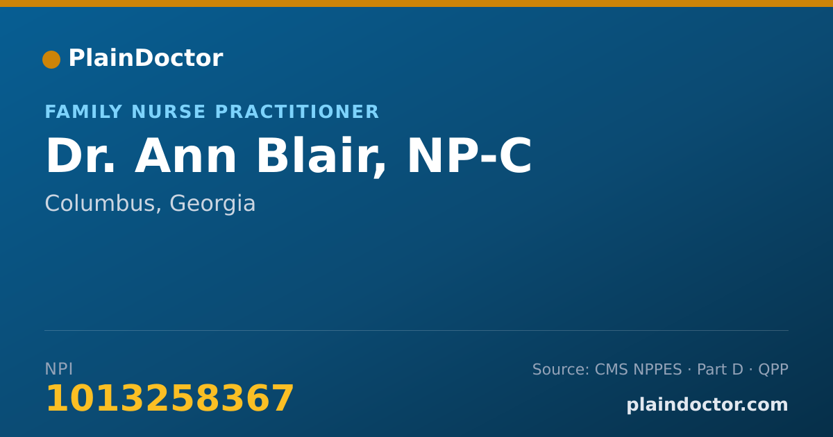 Shareable card for Ann Blair, NP-C - Family Nurse Practitioner, Columbus, GA