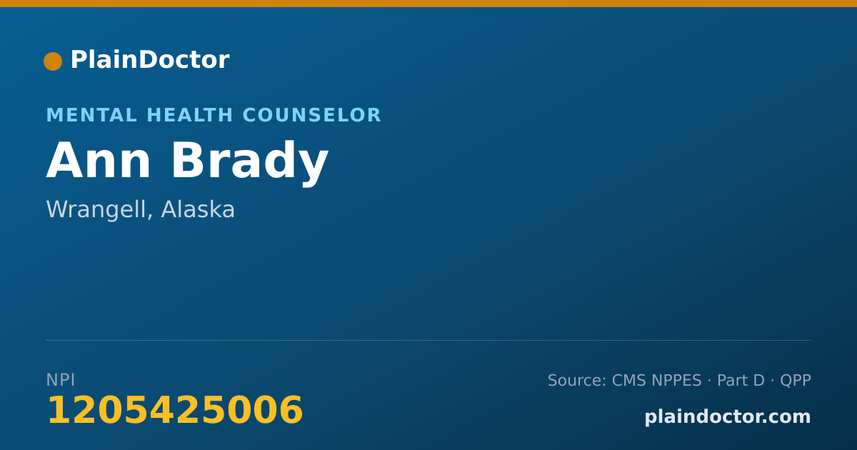 Shareable card for Ann Brady - Mental Health Counselor, Wrangell, AK