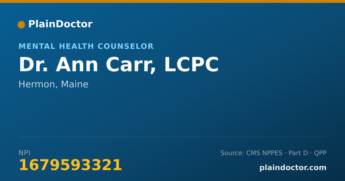Shareable card for Ann Carr, LCPC - Mental Health Counselor, Hermon, ME
